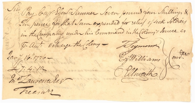 1776 Oliver Ellsworth Signed Receipt (University Archives LOA)